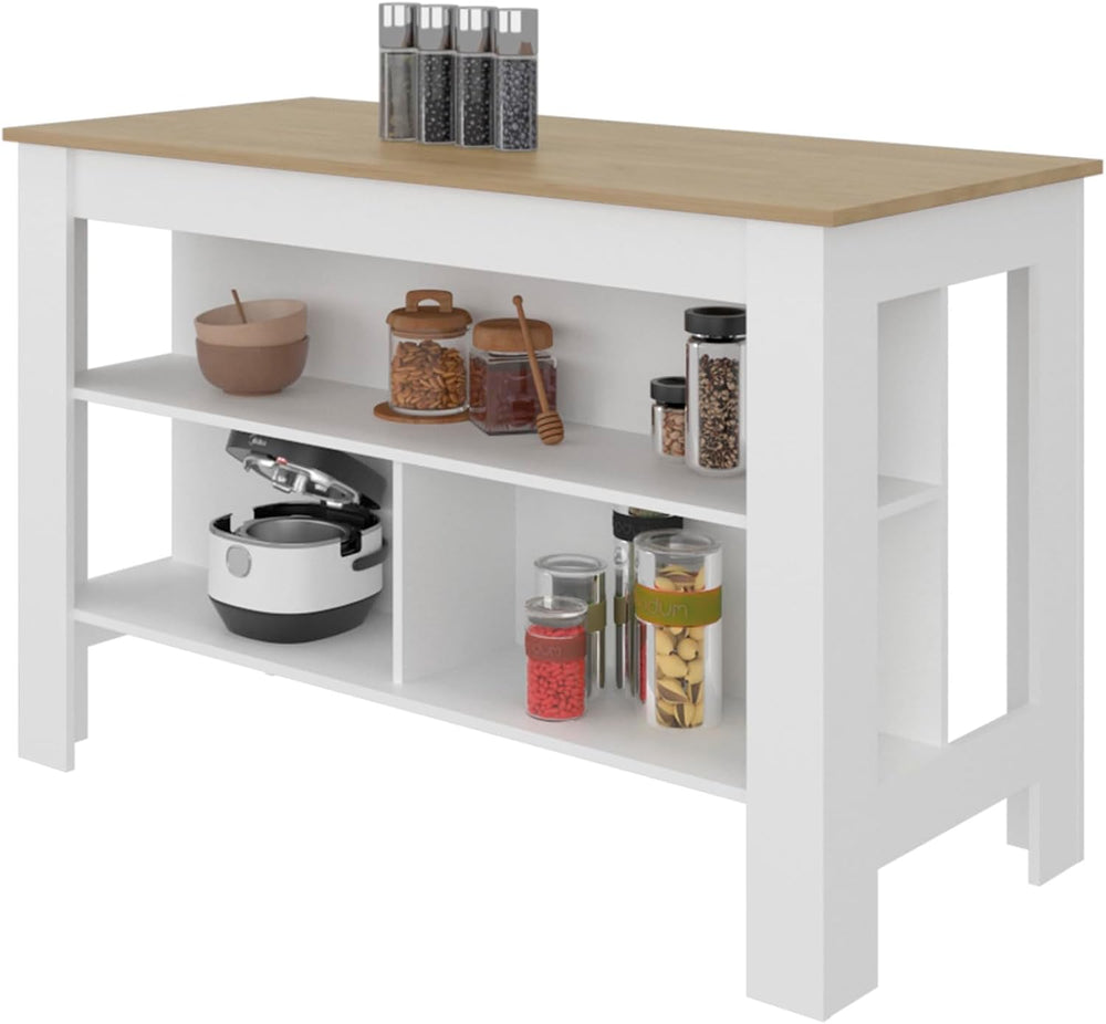 Kitchen Island with Open Storage Shelves for Home Organization | Space-saving...