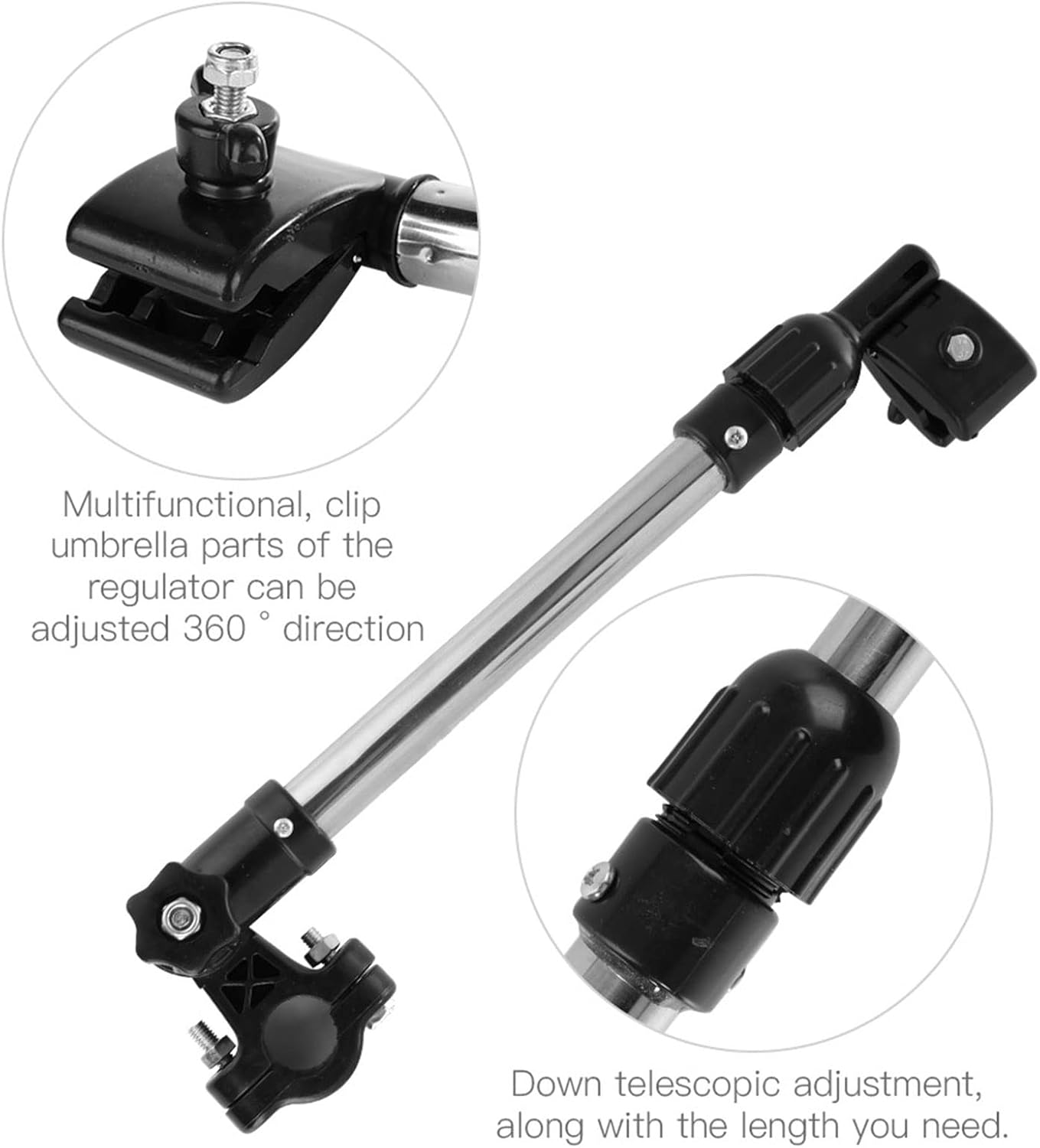 Stainless Steel Umbrella Stand, Adjustable Telescopic Umbrella Holder with 360 Degree Rotation for Bicycle Baby Stroller MBC Pram Handlebar