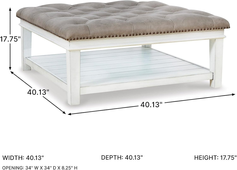 Signature Design by Ashley Kanwyn French Country Upholstered Square Ottoman C...