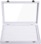 Frebeauty Rings/Earrings Organizer Tray with Clear Lid 10 Slots Velvet Drawer Insert Jewelry Storage box Transparent Glass lid Jewelry Display Case Showcase Gift for Girls Women (White, 10 Slots)
