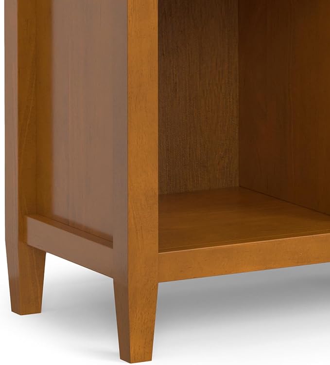 SIMPLIHOME Warm Shaker Bookcase - 44 inch Tall 9-Cube Solid Wood Cube Organizer in Light Golden Brown, Transitional Storage for Living Room, Study Room or Office with Fixed Shelves and Tapered Legs
