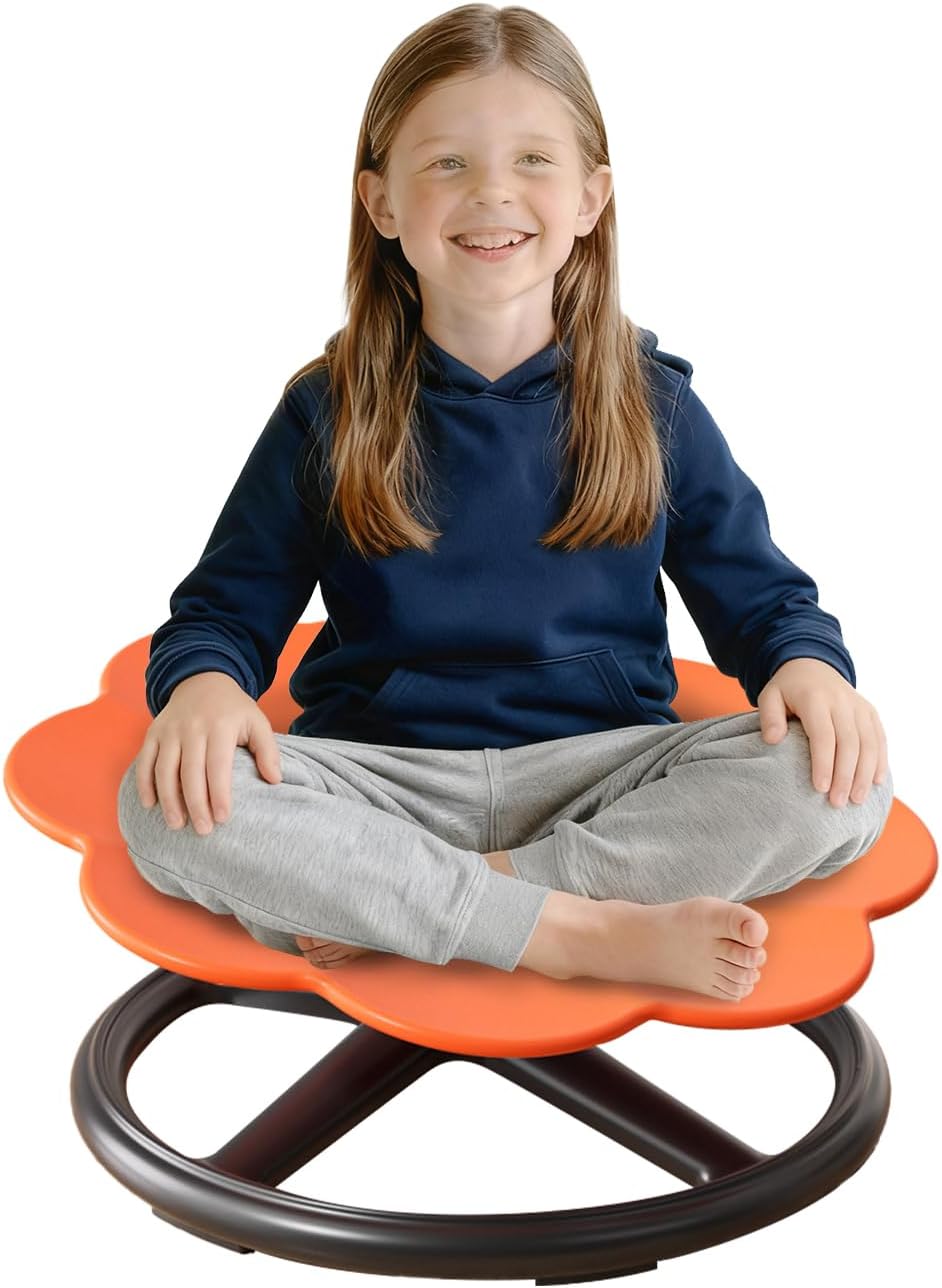 Spinning Chair for Autistic Kids, Sensory Spinning Chair for Kids & Toddlers, 220LBS Capacity, Safe Non-Slip Spin Chair with Handle, Sensory Chair for 3-8 Ages Autism & Special(Orange Flower)