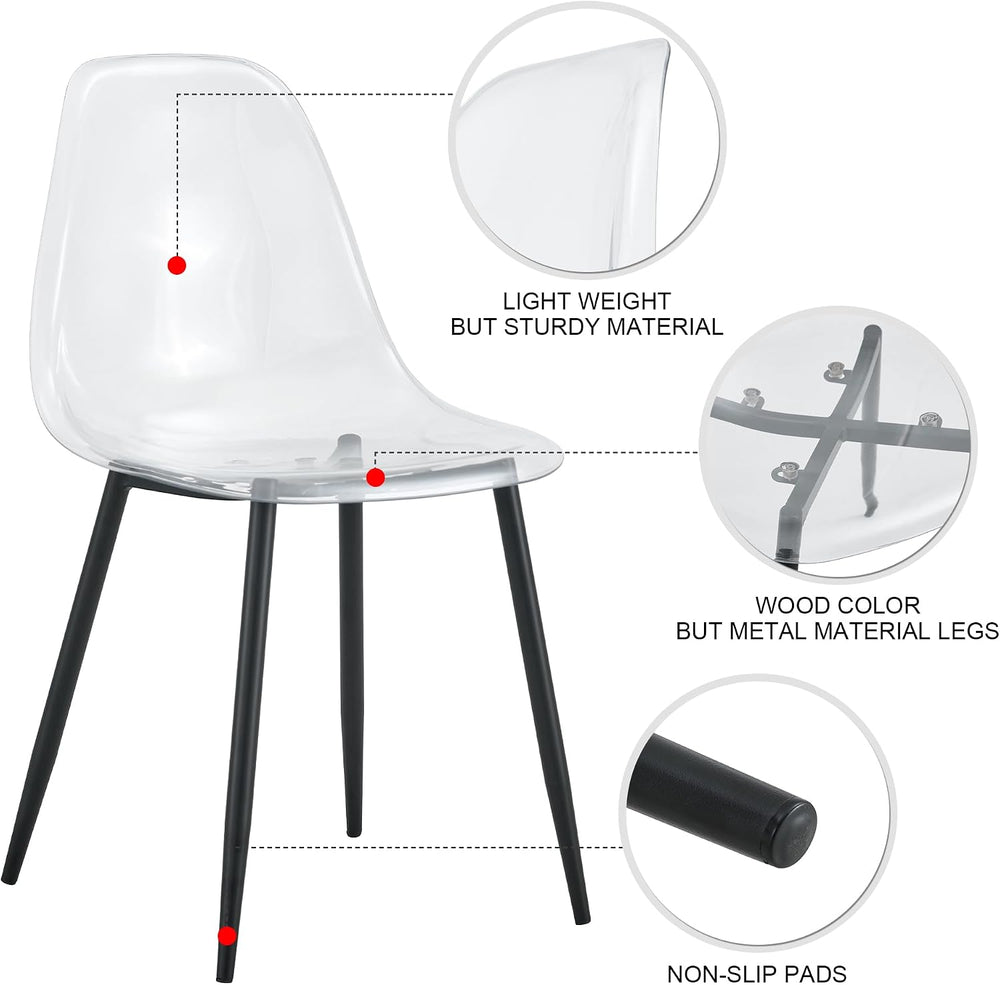 JUFU Acrylic Dining Chairs Set of 4, Modern Clear Chairs with Transparent Sea...