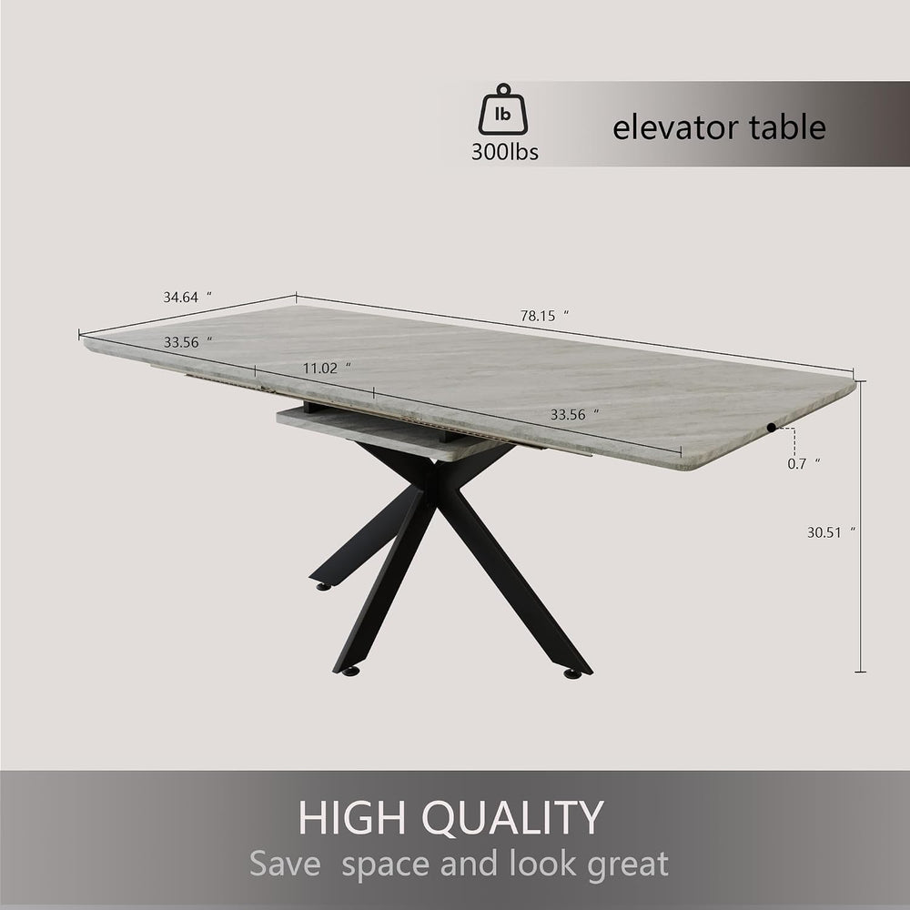 Extendable Dining Table, Modern Dining Table with Metal Leg, 62.4‘’-78.15‘’ K...