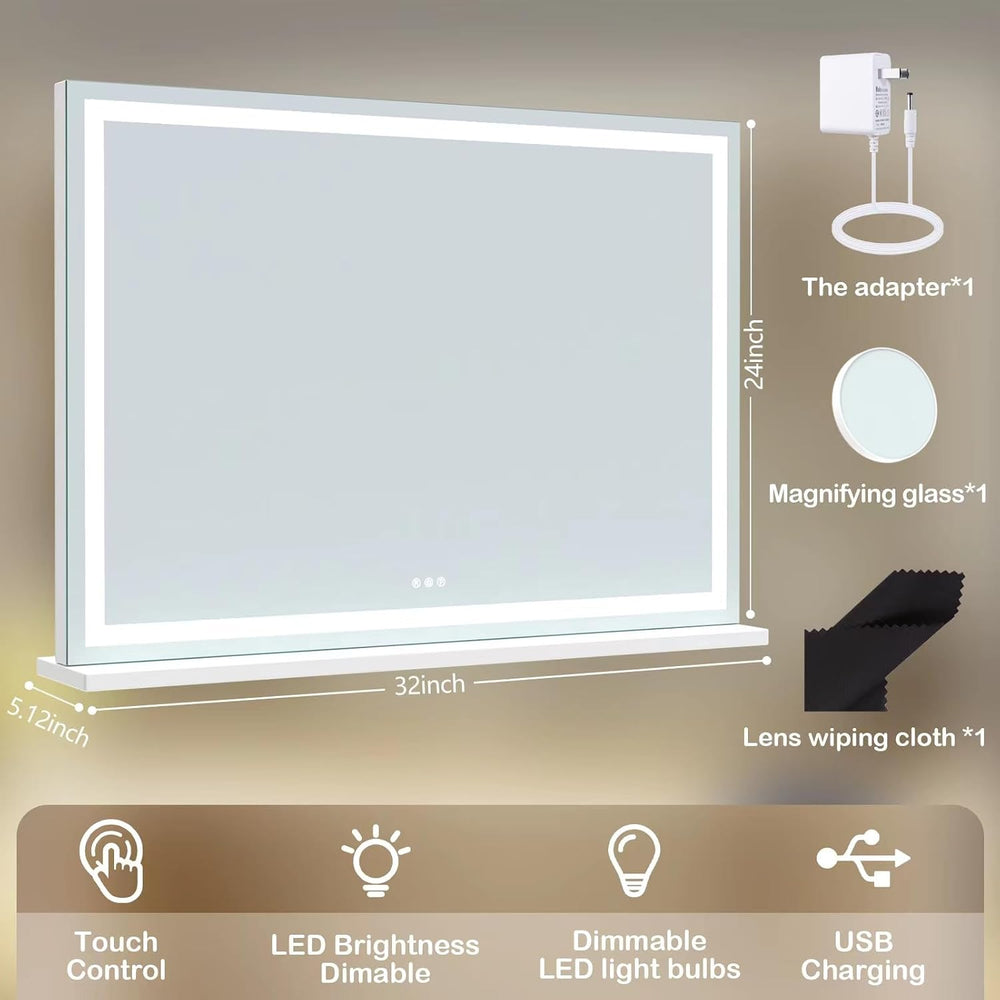 Gvnkvn Makeup Vanity Mirror with Lights 32" x 24" Large LED Makeup ...