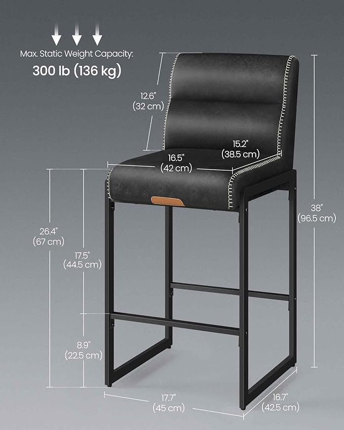 VASAGLE EKHO Collection - Bar Stools Set of 2, Counter Height Stools with Bac...
