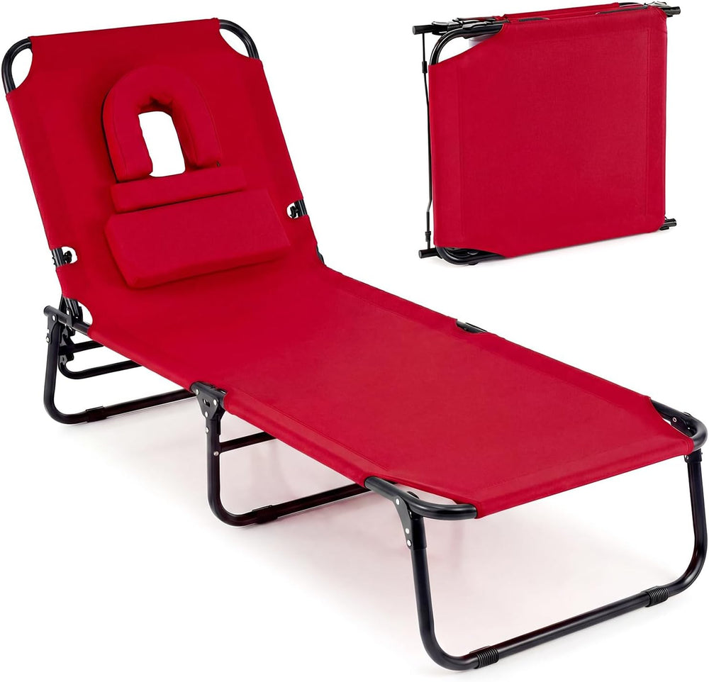 DREAMADE Tanning Chair, Adjustable Beach Lounge Chair w/Face Hole, Pillows, 4...