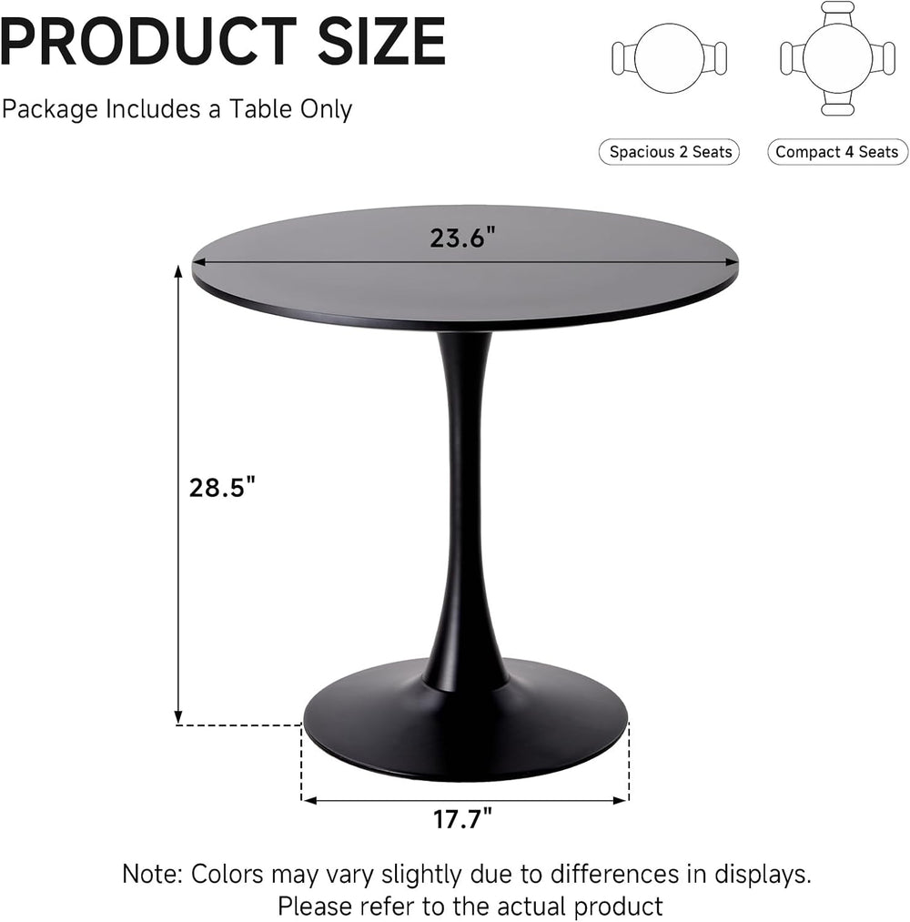 23.6" Small Round Dining Table for 2 4, [Sturdy Metal Tulip Base] Black ...