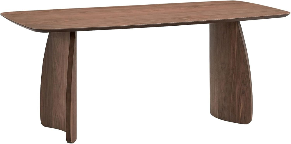 Penau Walnut Finish Rectangular Dining Table, Curved Wooden Base, Engineered ...