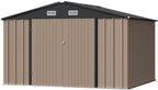 Furniwell 10x8 FT Outdoor Storage Shed, Metal Garden Sheds Outdoor Storage House with Single Lockable Door for Backyard Patio Lawn, Brown