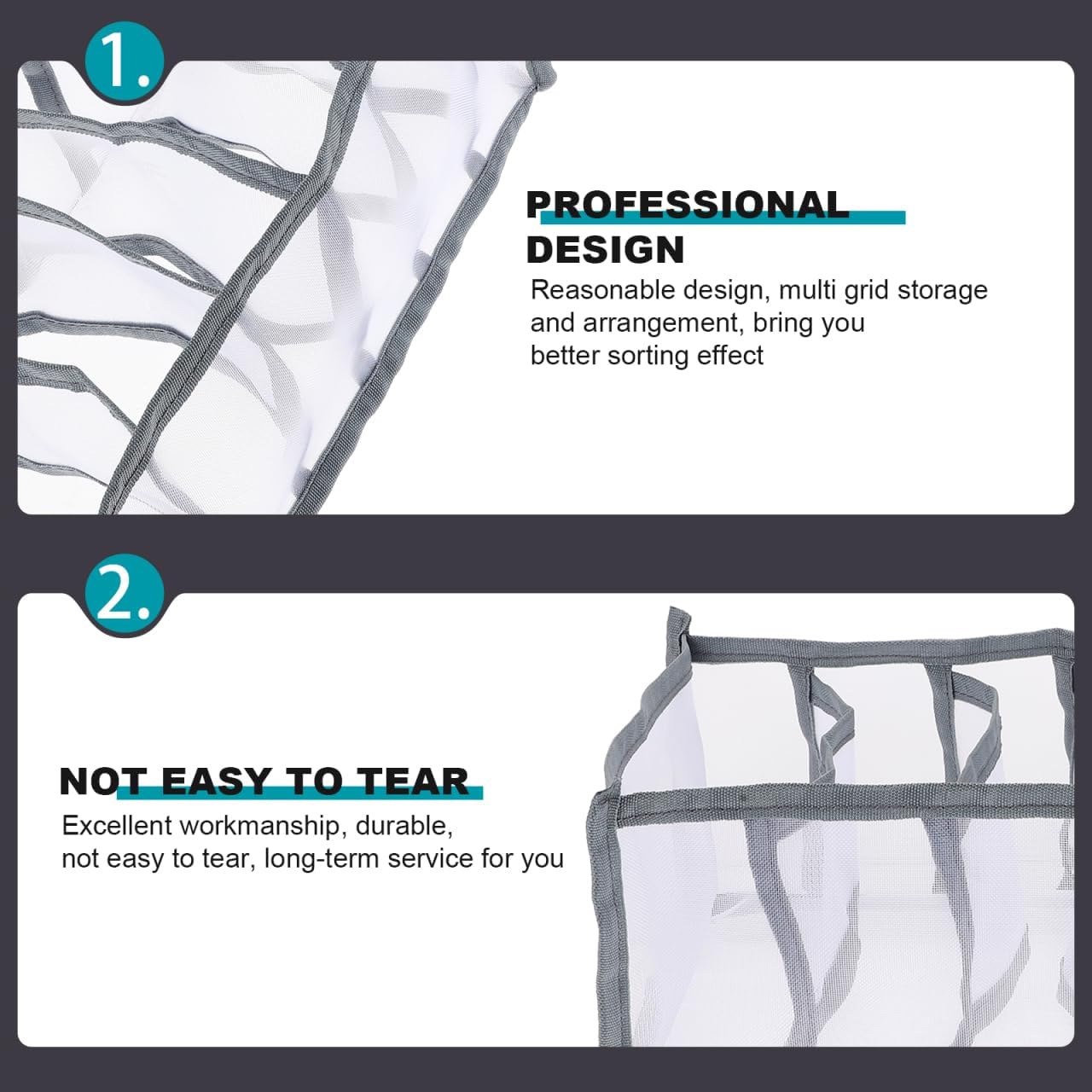 Clothes Organizer and Underwear Drawer Box, Medium 6-compartment Pants Dividing Storage Bin, Grey Mesh Fabric, Closet Storage for Travel and Home Wardrobe