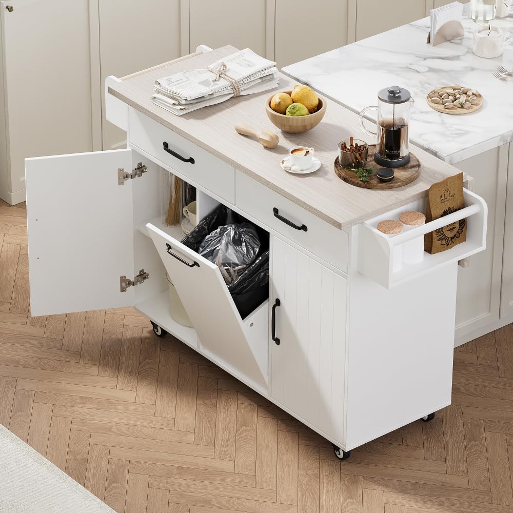 ZOEDO K&K Kitchen Island with Trash Can Storage Cabinet, Kitchen Cart wit...