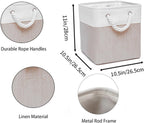 Fabric Storage Cubes, 11 inch cube storage bin with Handles, 11x11cube storage organizer bins, Collapsible Storage Bins for Shelves and Home, Cubby Storage Bins (white-khaki, 10.5x10.5x11in)