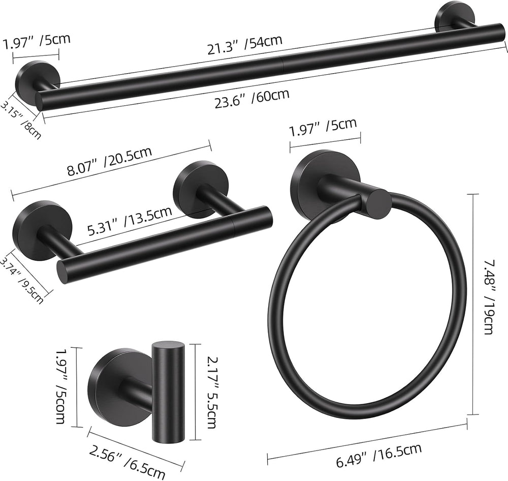 10 Pieces Matte Black Bathroom Hardware Accessories Towel Bar Set Black Towle...