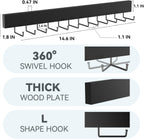 Tie Rack Wall Mount, Adhesive Wooden Closet Tie Hanger with 24 Metal Hooks, Large Capacity, 2 Installation Options, Black, 2 Pcs