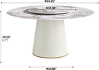59" Round Dining Room Table, Faux Marble Dining Table for 8 Person with 31.5" Detachable Lazy Susan, Sintered Stone Dining Table with Carbon Steel Base and Wrapped Cream PU for Home(Only 1 Table)
