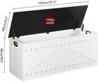 MAHANCRIS 47.2" Storage Chest, Extra Large Toy Box with 2 Safety Hinges, Wooden Toy Chest, Storage Bench with Rivets, Storage Trunk for Bedroom, Living Room, Entryway, White and Black SCBB18501