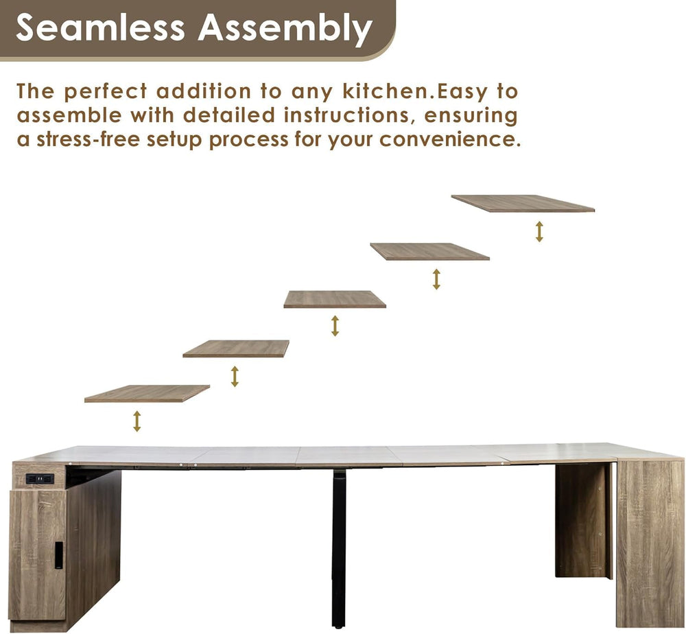 Extendable Dining Table with Storage, Transformer Extra Console Table for 1-1...