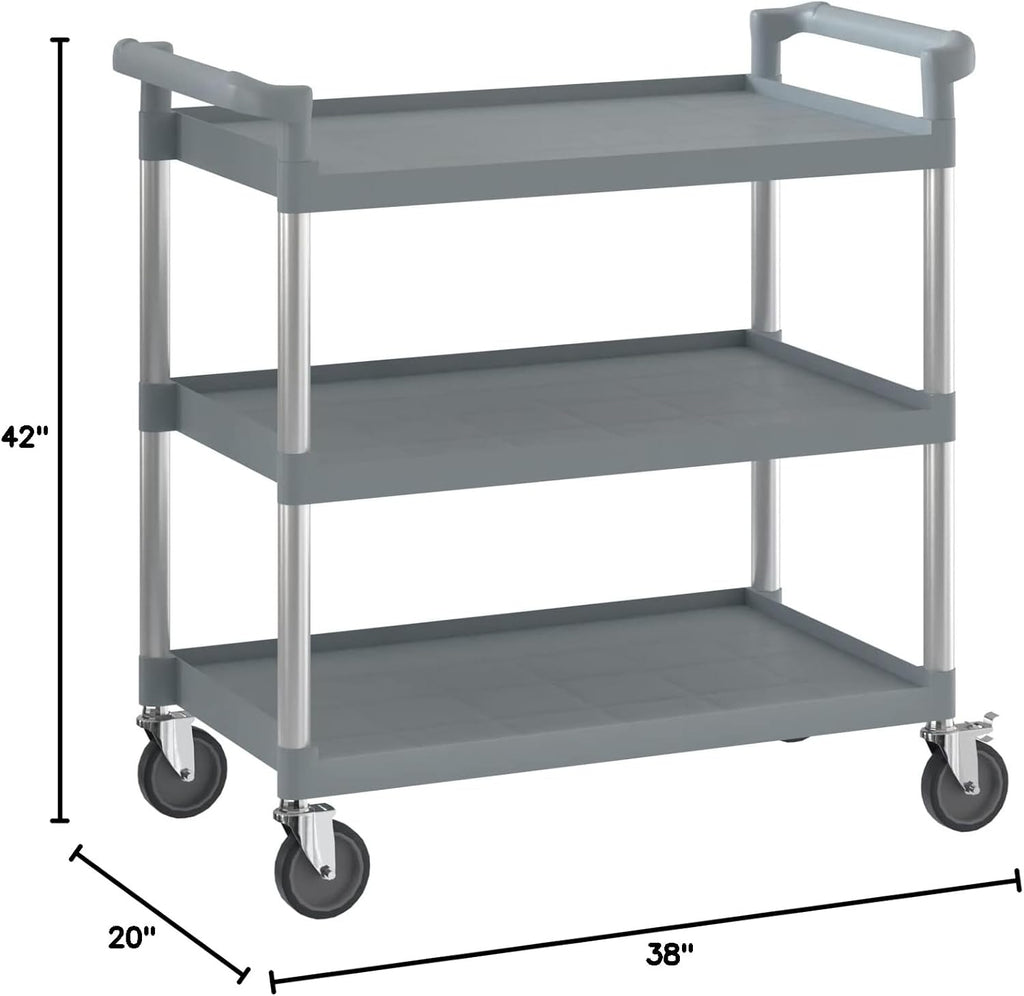 Gray Utility/Bussing Cart with Three Shelves - 42" x 20"