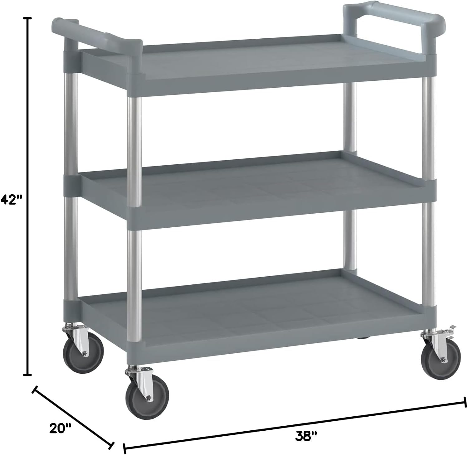 Gray Utility/Bussing Cart with Three Shelves - 42" x 20"