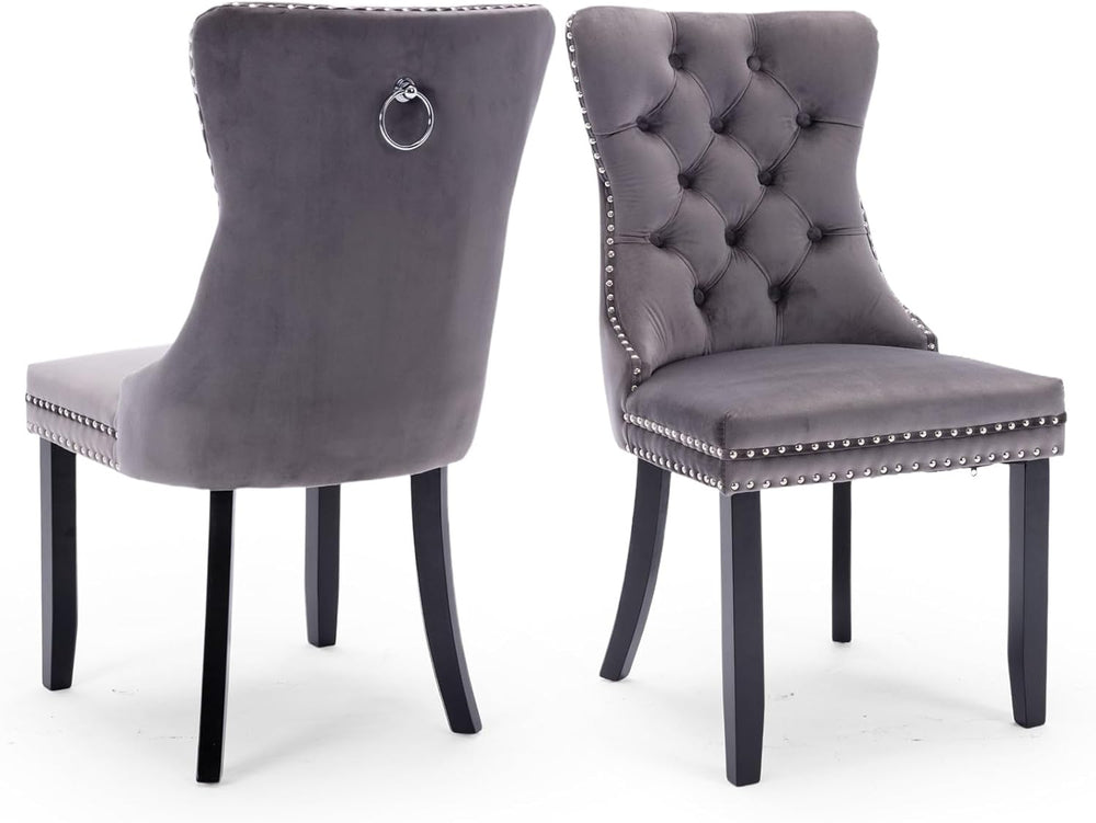 Velvet Dining Chairs Set of 2,Upholstered Dining Room Chairs with Ring Pull T...