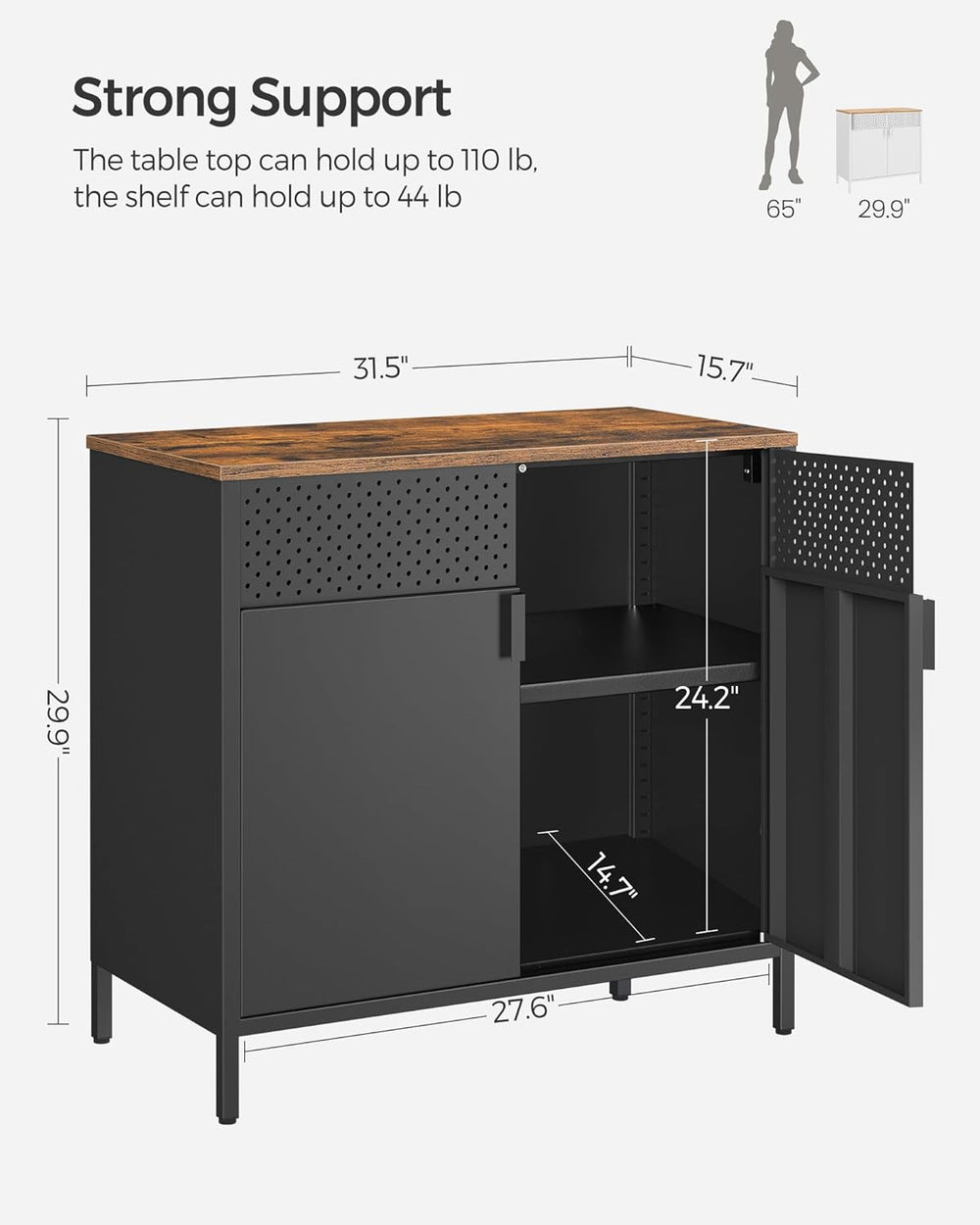 SONGMICS Storage Cabinet, Metal Cabinet, Sideboard with 2 Doors, 15.7 x 31.5 ...