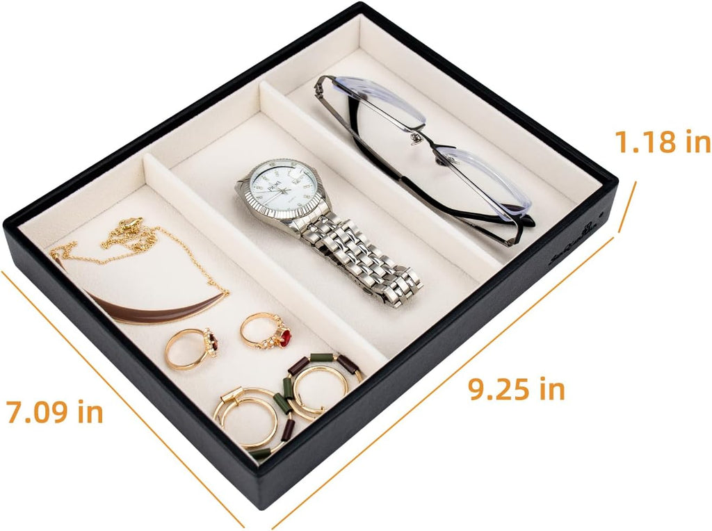 SANQIANWAN Leather Jewelry Organizer Trays Velvet Liner Storage Drawer Display Case Stackable Trays for Necklace,Rings and Earring (Black3)