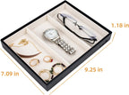 SANQIANWAN Leather Jewelry Organizer Trays Velvet Liner Storage Drawer Display Case Stackable Trays for Necklace,Rings and Earring (Black3)