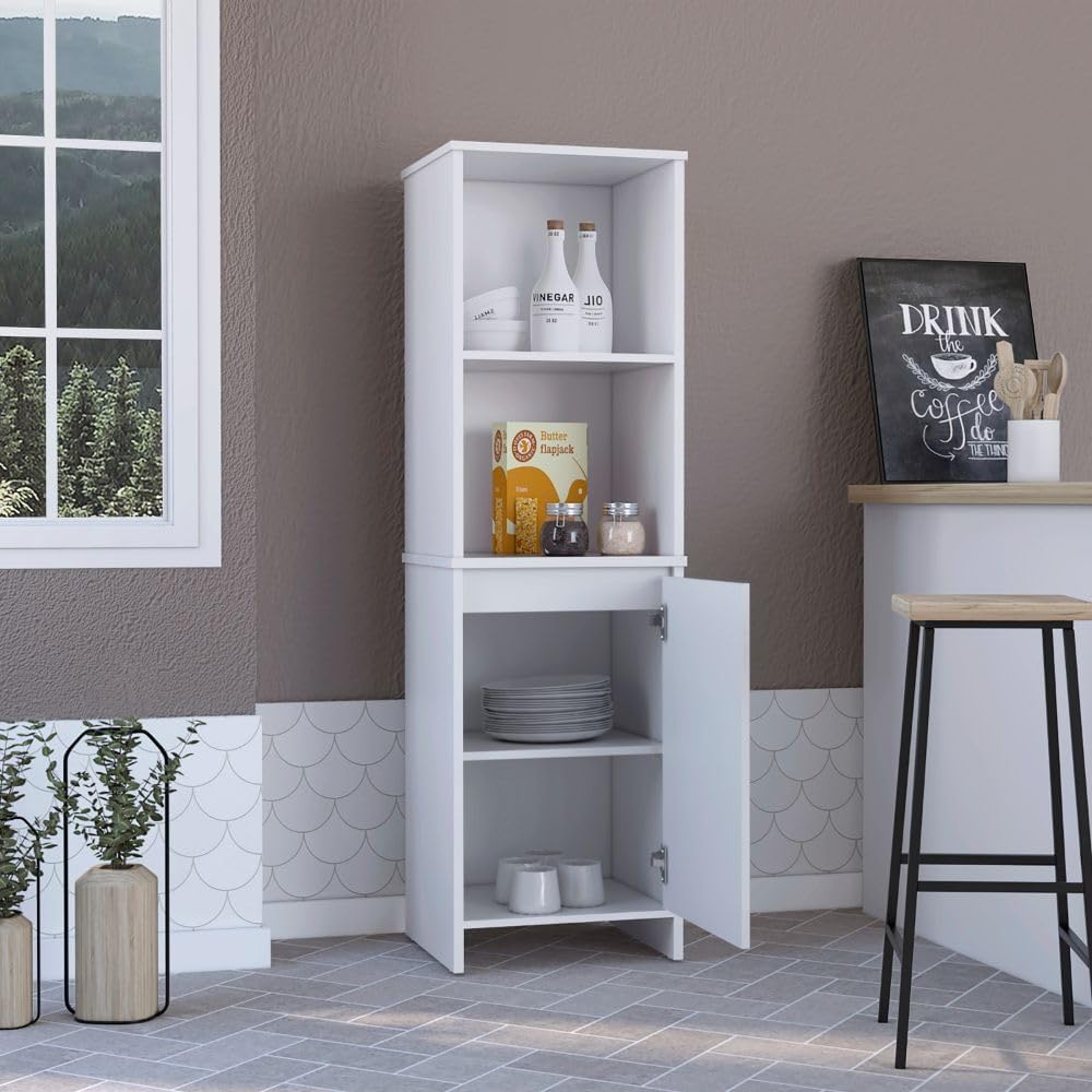 Kitchen Pantry 59" H,Two Open Storage Shelves,Single Door Cabinet,Two In...