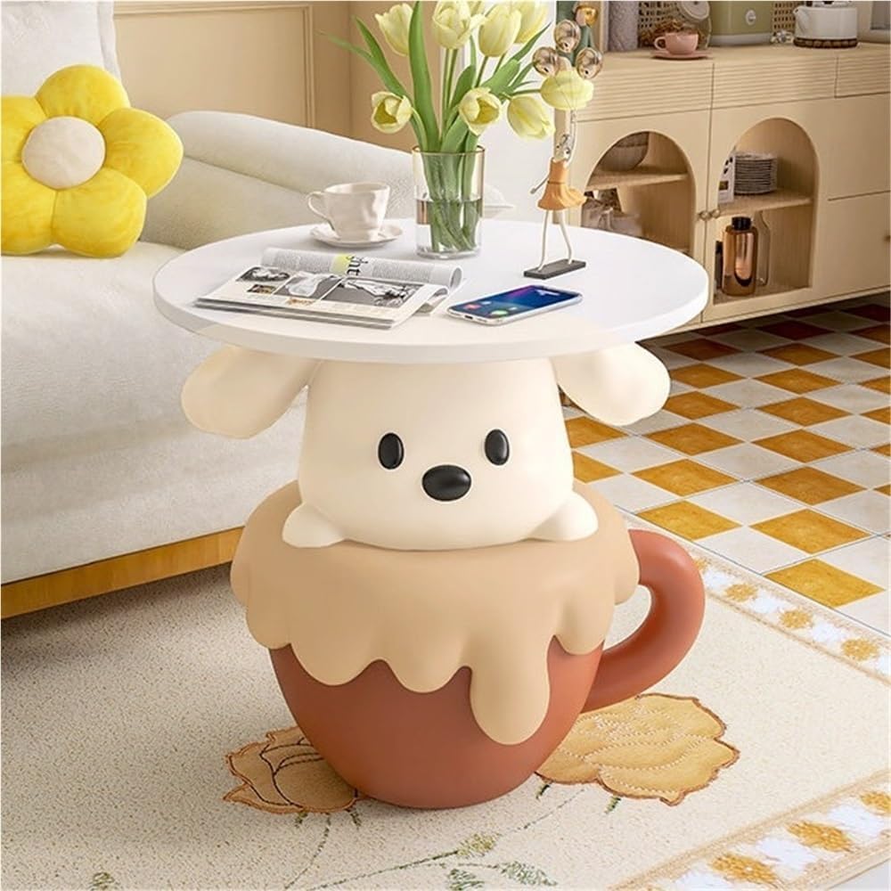 Modern Cute Puppy Side Table with Tray, Resin Dog Sculpture Accent End Table,...