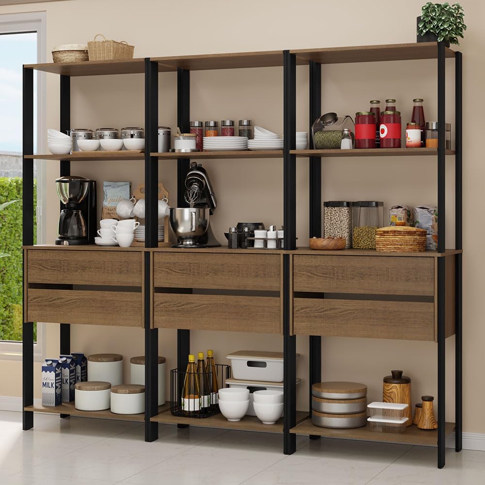 Madesa Kitchen Pantry Storage Rack with 6 Drawers and Open Shelves 82" L...