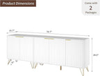 Fluted TV Stand for 80 Inch TV, Modern TV Stand Console, White Entertainment Center with Storage Cabinets, Adjustable Shelves & Gold Handles, Wood Media Cabinet for Living Room