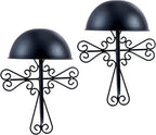 MyGift 2 Pcs Vintage Hat Holder Rack Wall Mount, Helmet and Large Brim Hat Holder, Hanging Black Metal Wig Display Dome, Scrollwork Cross Style