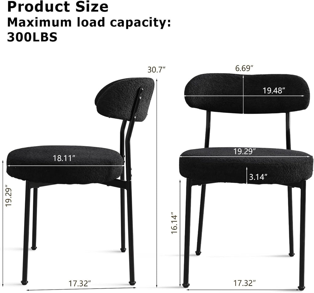 Modern Boucle Dining Chair Set of 4 with Round Lambswool Upholstered Cushion ...