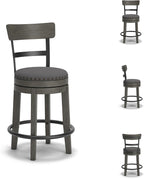 Signature Design by Ashley Caitbrook 24" Farmhouse Counter Height Upholstered Swivel Barstool, Gray
