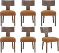 chairus Farmhouse Dining Chairs Set of 6, Upholstered Accent Chairs with Dark Brown T-Shape Wood Back Armless Kitchen Chairs with Soft Pad, Velvet Brown