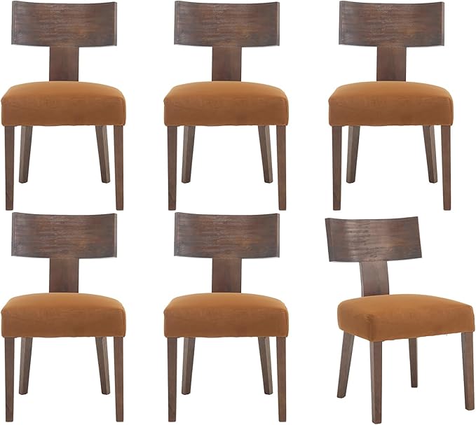 chairus Farmhouse Dining Chairs Set of 6, Upholstered Accent Chairs with Dark Brown T-Shape Wood Back Armless Kitchen Chairs with Soft Pad, Velvet Brown