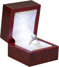 Novel Box Cherry Luxury Ring Jewelry Box with LED Light 2.37x2.37x1.87 Inches - Authentic Mahogany with White Insert - Unique Ring Box for Proposal, Engagement, Wedding, or Small Jewelry Display Gifts