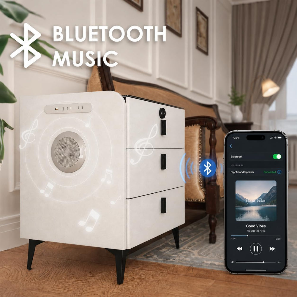 Smart Nightstand with Wireless Charging, with Fingerprint Lock Drawer, Night ...
