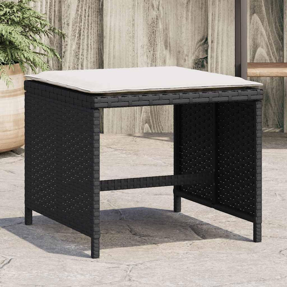 4-Piece Garden Stool Set Black with Cream Cushion
