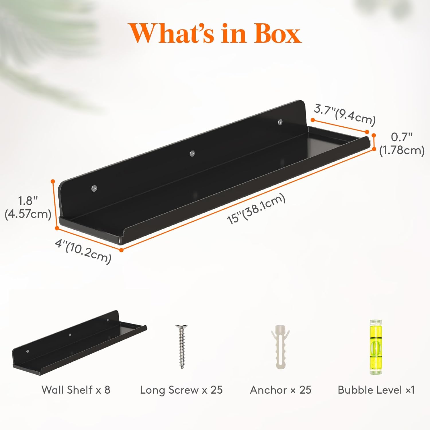 Lifewit Floating Shelves for Wall, 8 Pack Black Acrylic Shelf 15" Room Decor for Bookcase/Vinyl Record Display/Photo/Picture in Bedroom, Living Room, Bathroom, Kitchen Storage and Organization