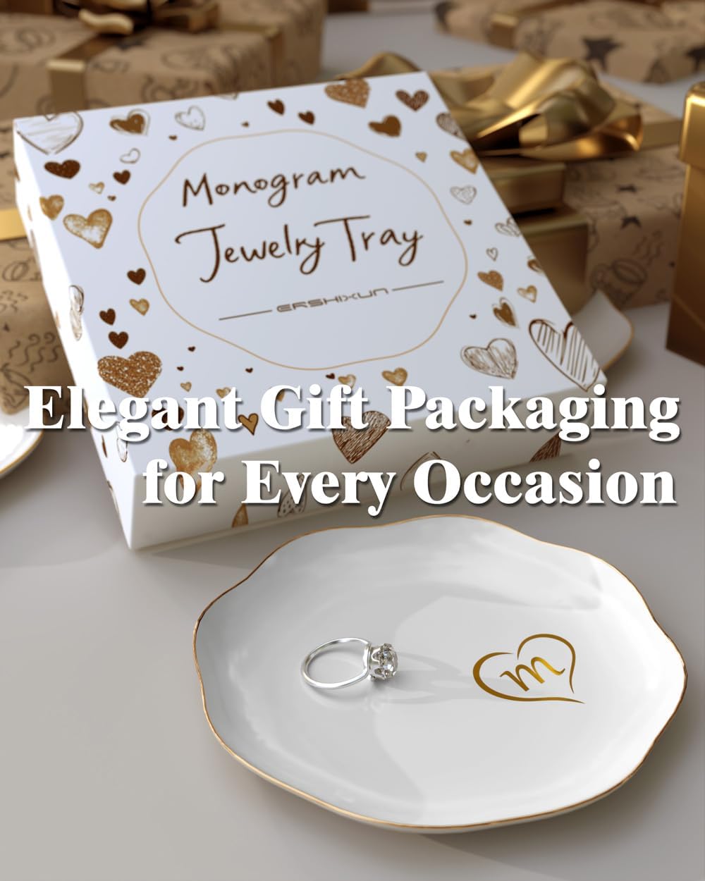 Gifts for Women – Initials Ceramic Jewelry Dish for Earrings, Necklaces, Bracelets, Rings, Watch, and Keys – Mother’s Day, Christmas, and Birthday Gifts for Women (v)
