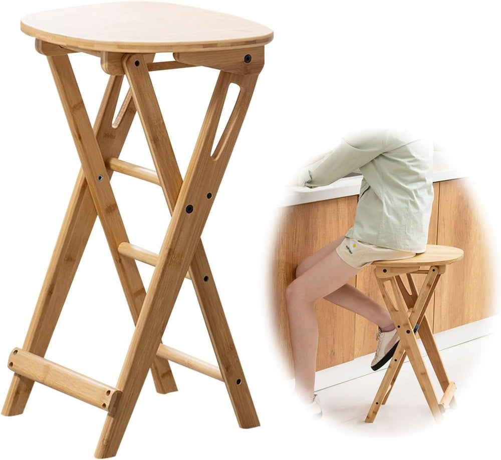 Foldable Stool 24inch Folding Bar Stool Wood Kitchen Stool Without Backrest f...
