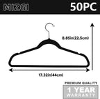 MIZGI Premium All Black Velvet Hangers with Black Hooks (50 Pack) Heavy Duty - Non Slip Felt Hangers - 360 Degree Swivel,Space Saving Clothes Hangers,Durable Strong Hanger for Suits,Coat