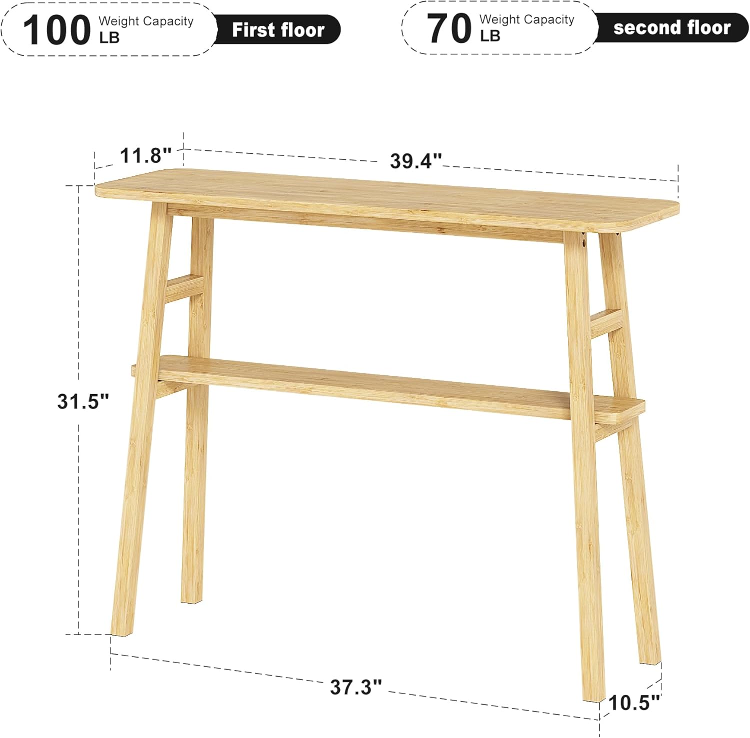 39.4" Solid Bamboo Entryway Console Table, Sofa Table Behind Couch, Narrow Bamboo Wood Entry Table with Storage Shelves for Living Room, Hallway，Modern, Easy Assembly, Natural