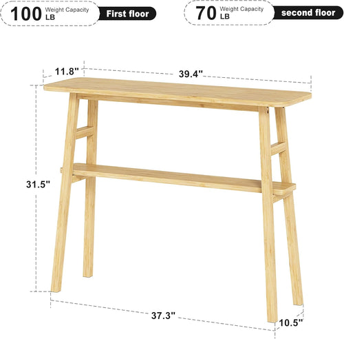 39.4" Solid Bamboo Entryway Console Table, Sofa Table Behind Couch, Narrow Bamboo Wood Entry Table with Storage Shelves for Living Room, Hallway，Modern, Easy Assembly, Natural