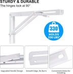 YUMORE Folding Shelf Brackets, 16 Inch Heavy Duty Collapsible Shelf Bracket, White DIY L Bracket for Workbench Folding Table Hinge, Max Load: 330lb, Pack of 2
