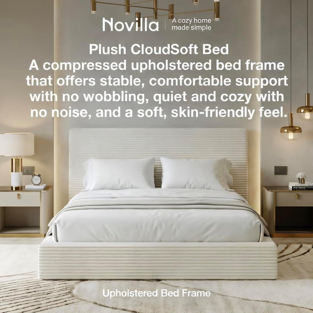 Novilla Full Size Bed Frame, Plush CloudSoft Bed, Corduroy Upholstered Platfo...