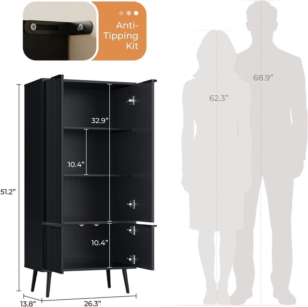 Pantry Cabinet with 4 Doors, 51.2" H Freestanding Bathroom Storage Cabin...
