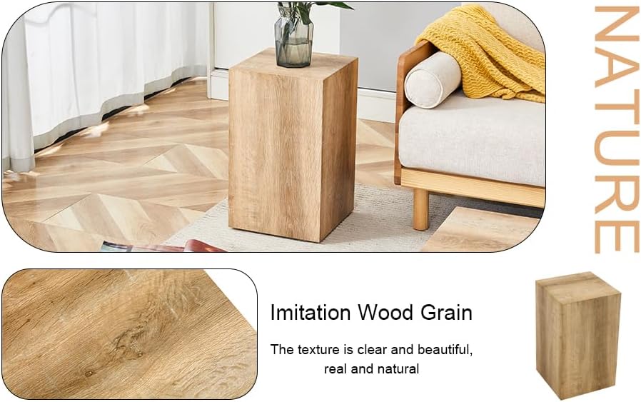 Natural Wood Marble Texture Side Table, MDF End Table, 11.8 x 11.8 x 19.6 Inc...